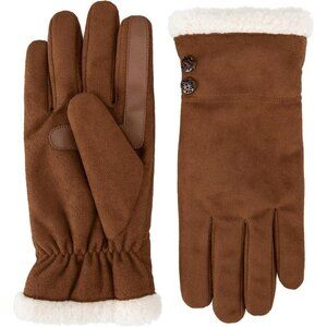 Women's Cogance Water Repellent Microsuede Gloves Sherpa Lined Button Detail